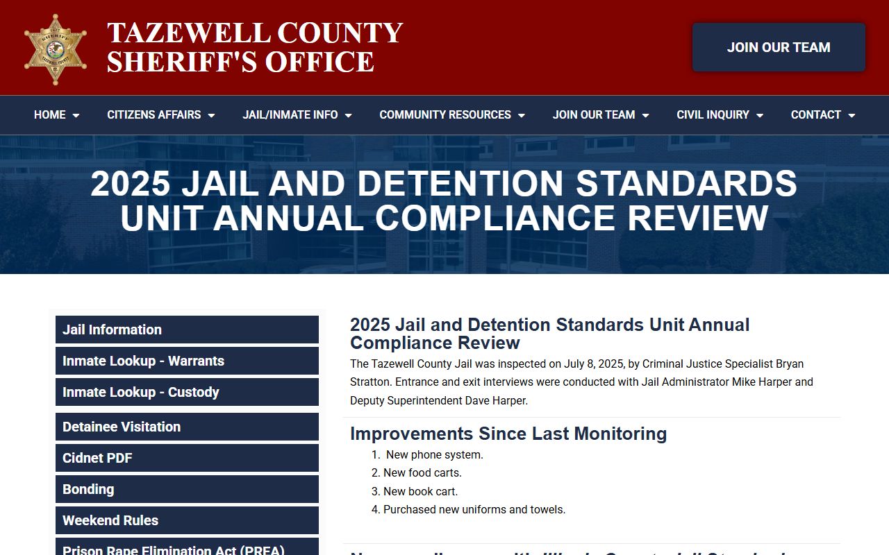 Tazewell County 2025 Jail and Detention Standards compliance review summary.