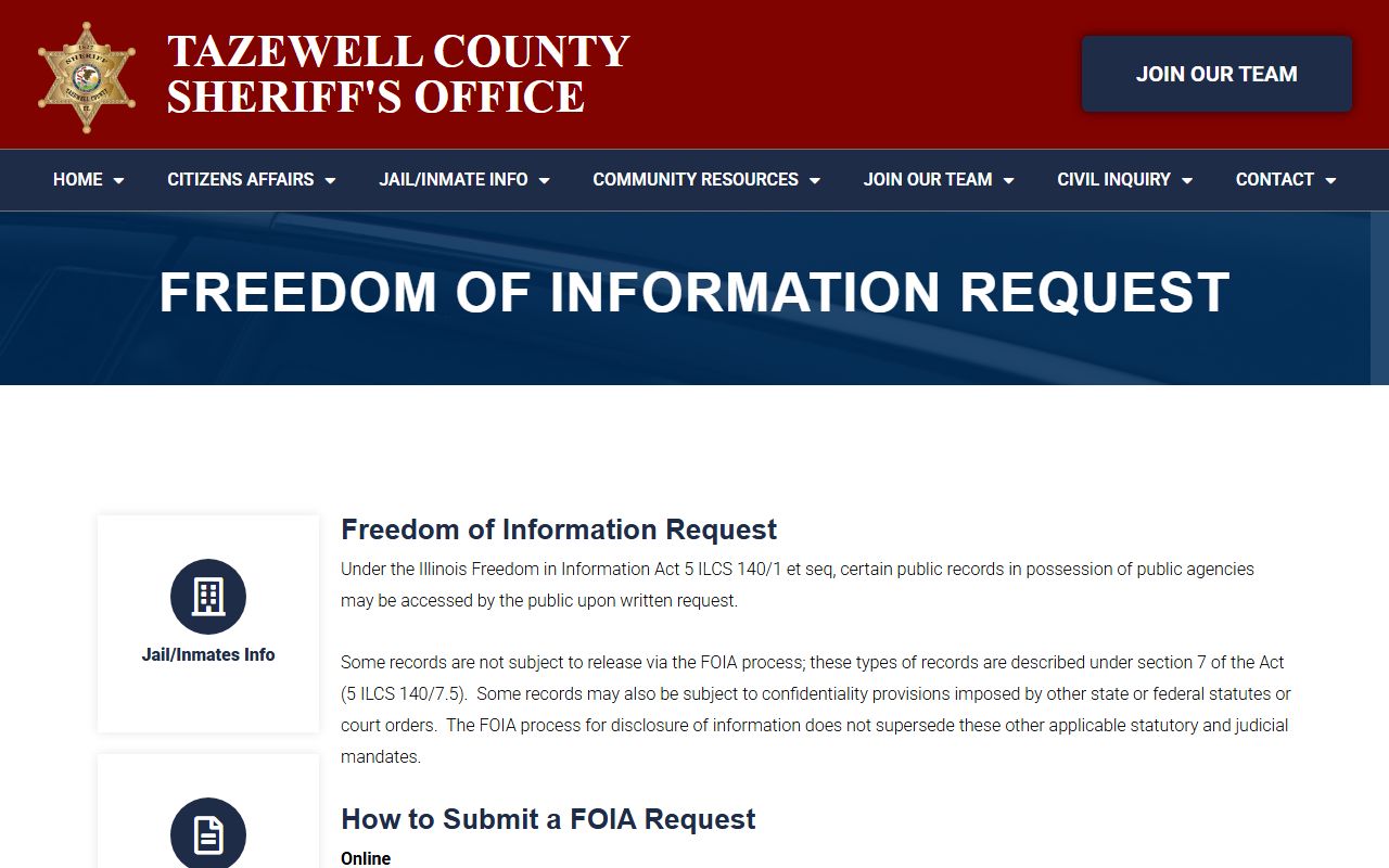 Tazewell County jail mugshots sheriff FOIA request instructions